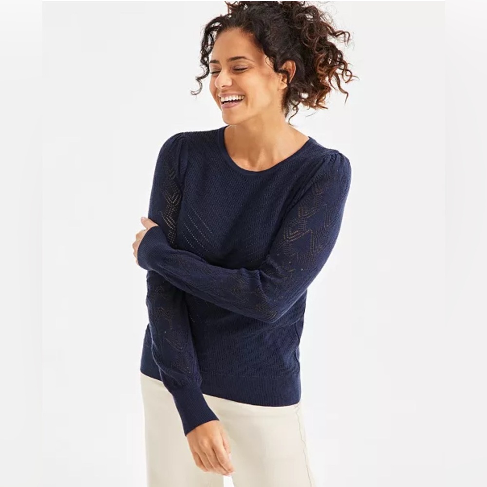 Style & Co. Dark Blue Textured Crew Neck Sweater